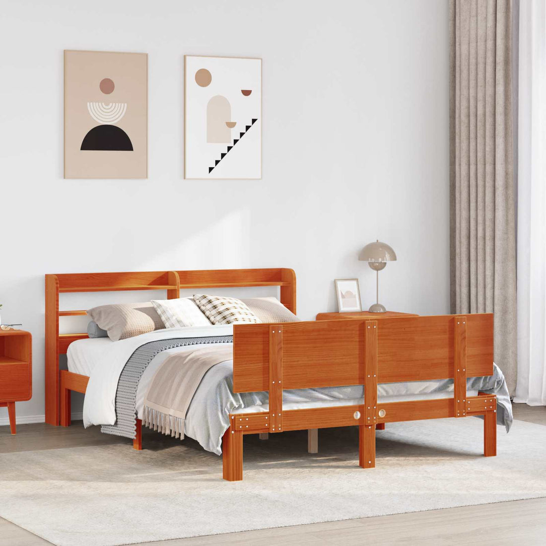 vidaXL Estructura de cama 2 uds. Marrón cera Madera de Pino Macizo
