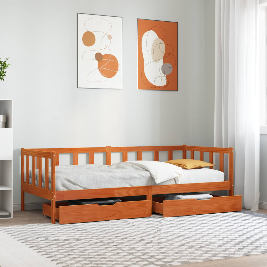 vidaXL Sofá cama con cajón 3 uds. Marrón cera Madera de Pino Macizo
