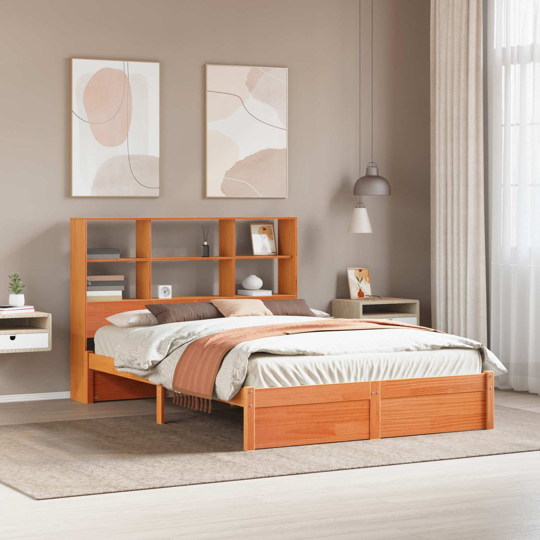 vidaXL Estructura de Cama con Cabecero de Almacenamiento Marrón Cera