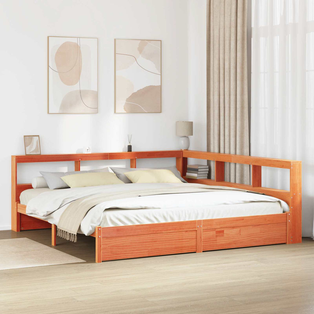 vidaXL Cama con Estantería Liso 2 uds. Marrón cera 200 x 200 cm