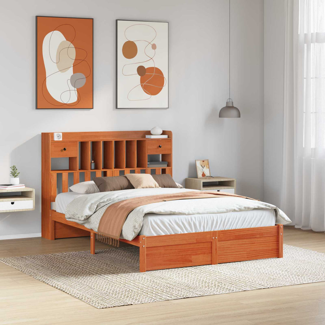 vidaXL Marco de Cama Estantería con cajón Marrón Cera 200 x 160 cm