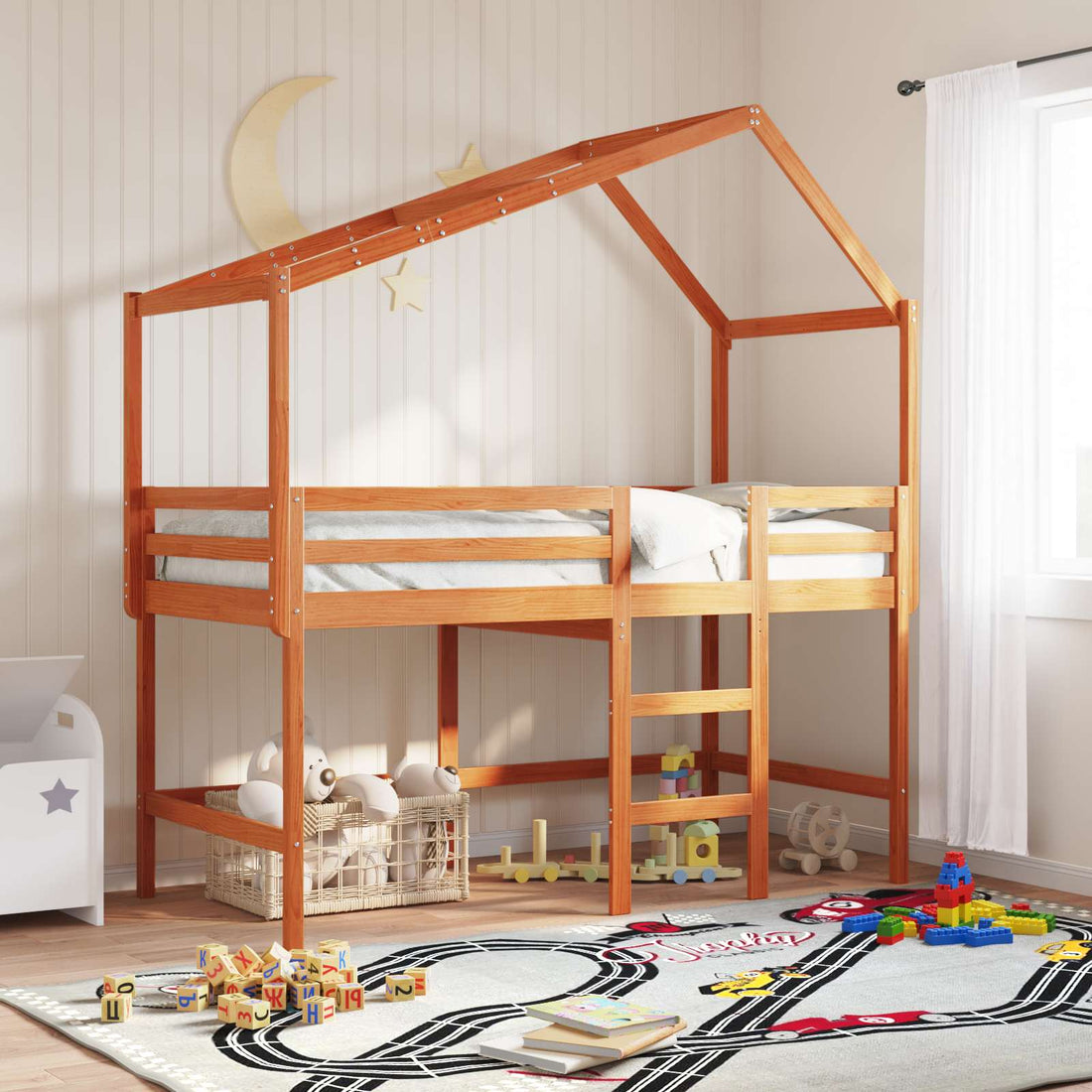 vidaXL Estructura de cama alta Marrón Cera 90 x 190 cm