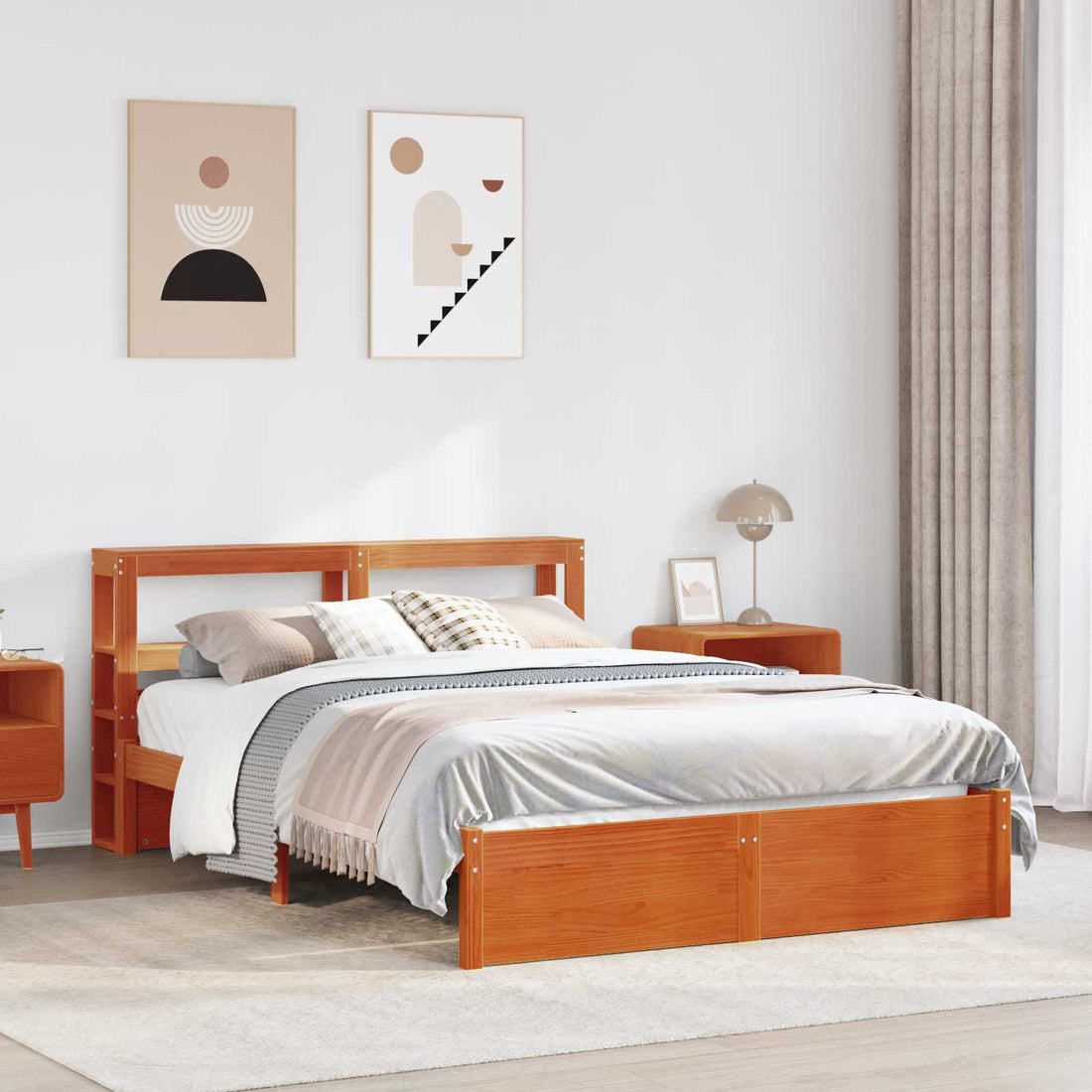 vidaXL Estructura de cama con estante Marrón cera 150 x 200 cm