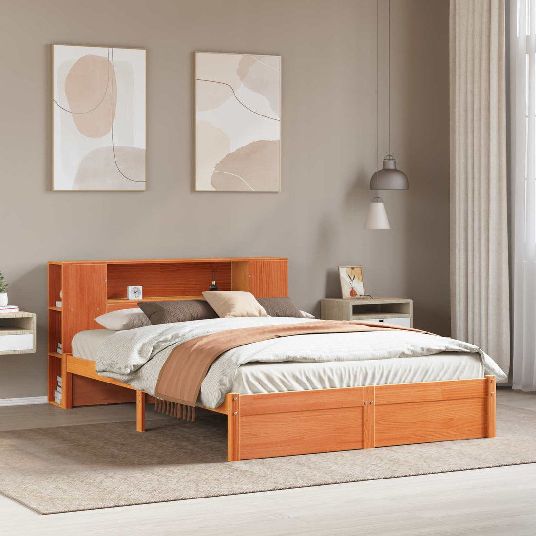 vidaXL Estructura de Cama con Cabecero de Almacenamiento Marrón cera