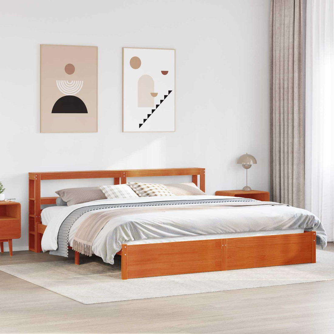 vidaXL Estructura de cama con estante Marrón cera 180 x 200 cm