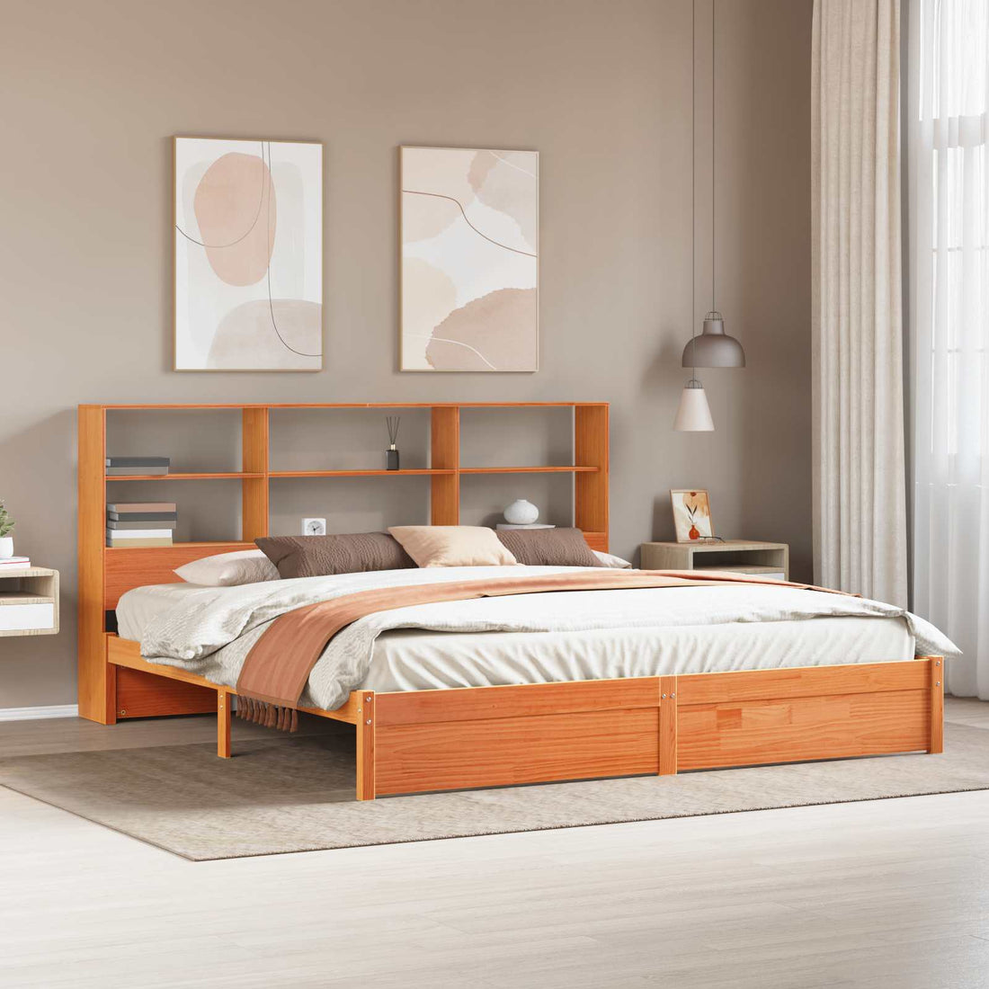 vidaXL Estructura de Cama con Cabecero de Almacenamiento Marrón Cera