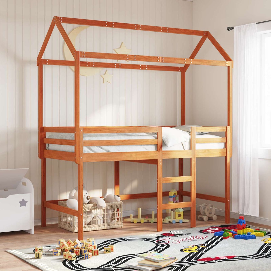 vidaXL Estructura de cama alta Marrón Cera 90 x 190 cm Pino macizo