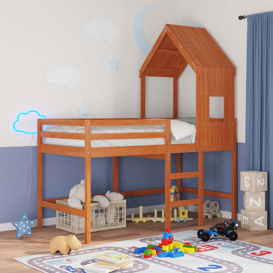 vidaXL Estructura de cama alta Marrón Cera 90 x 190 cm Pino macizo