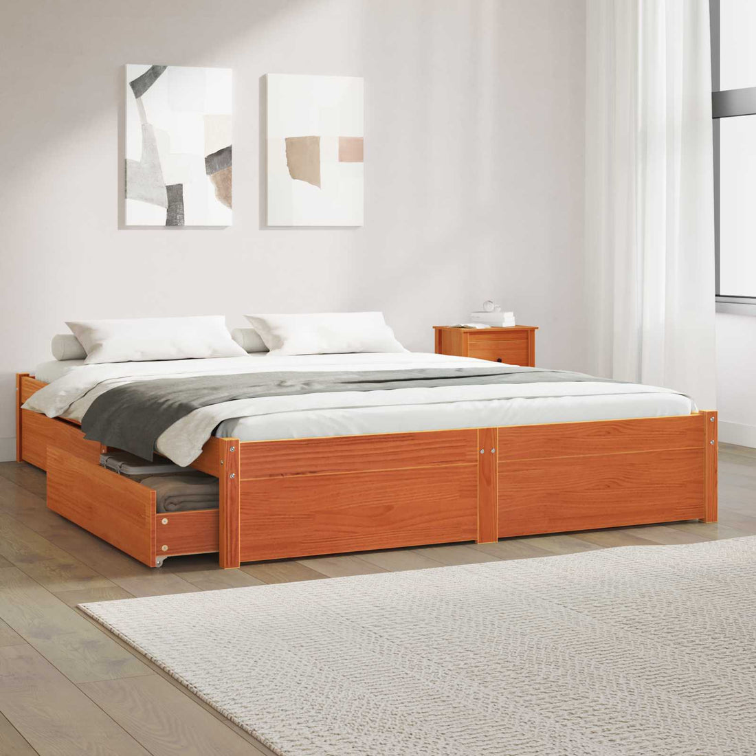 vidaXL Estructura de cama con cajón con rueda Marrón cera 150 x 200 cm
