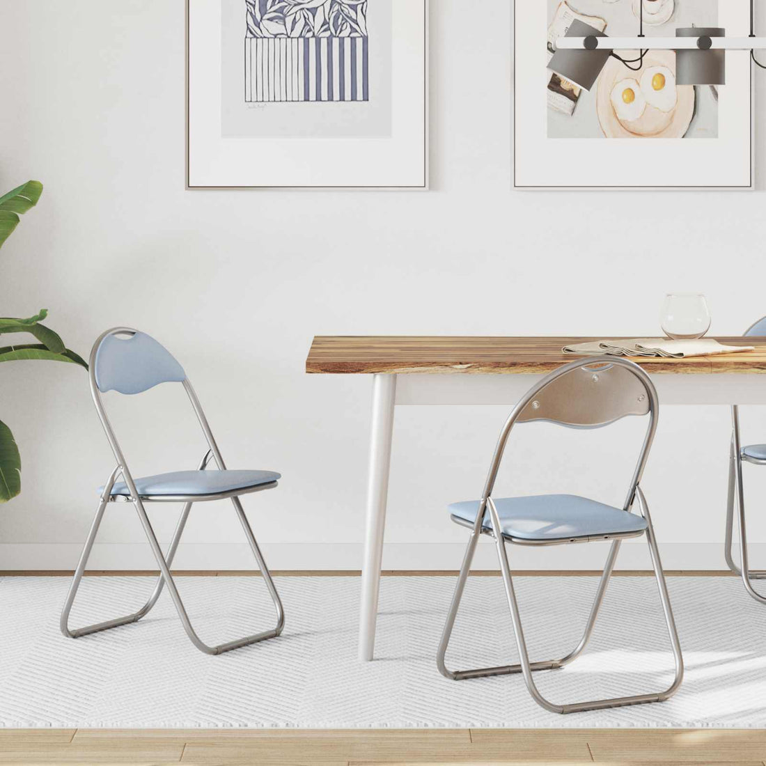 vidaXL Silla Plegable 2 uds. Cuero sintético Gris 48 x 43,5 x 81 cm