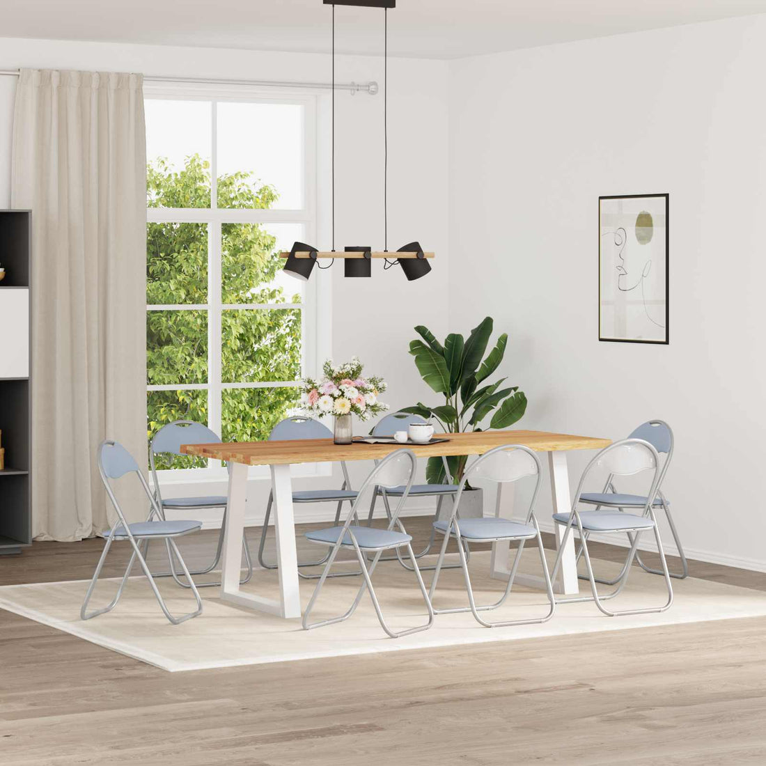 vidaXL Silla Plegable 8 uds. Cuero sintético Gris 48 x 43,5 x 81 cm