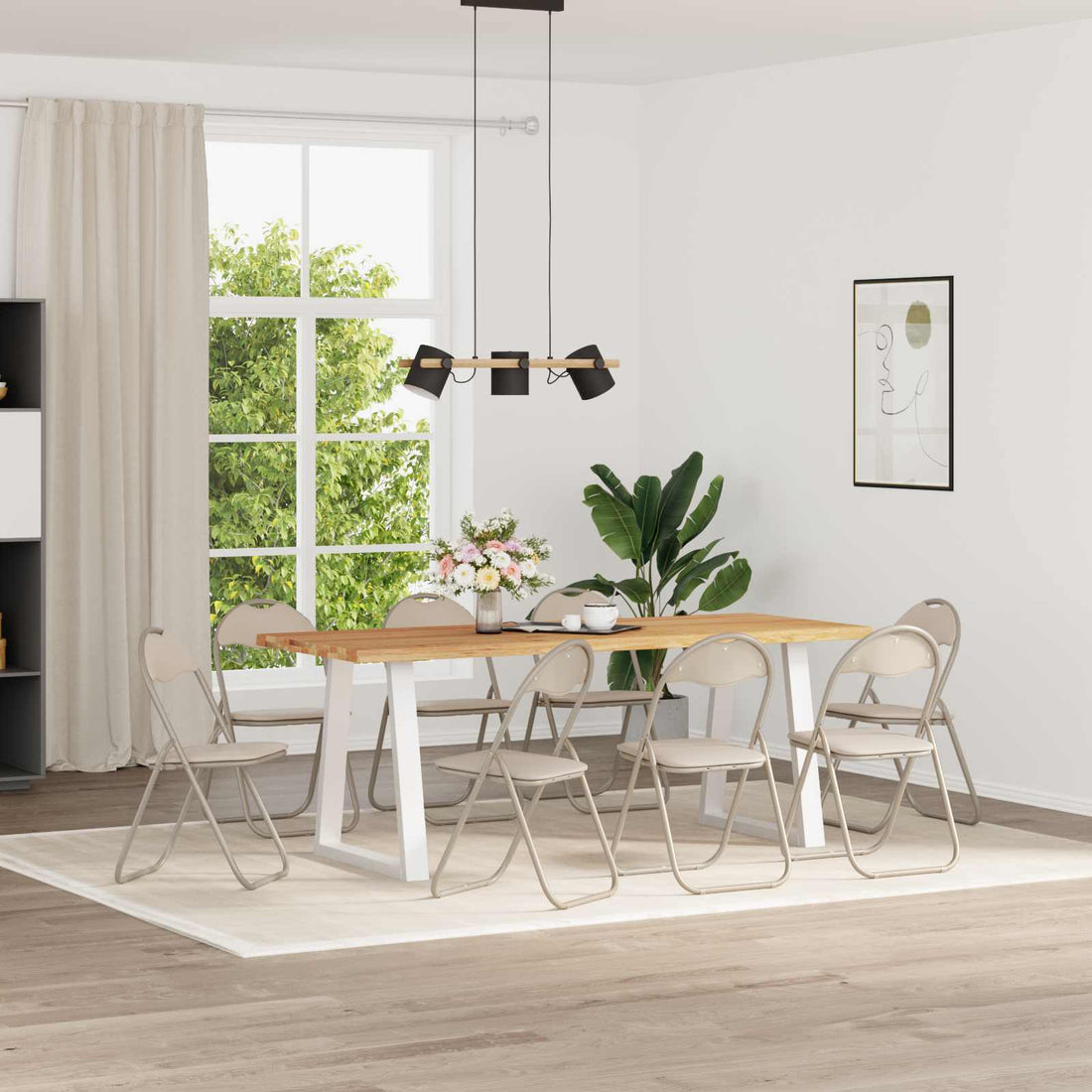 vidaXL Silla Plegable 8 uds. Cuero sintético Arena 48 x 43,5 x 81 cm