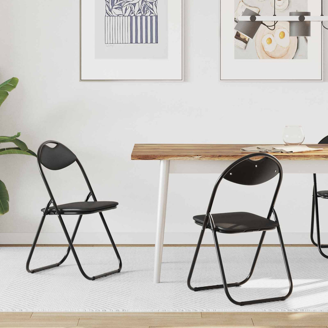 vidaXL Silla Plegable 2 uds. Cuero sintético Negro 48 x 43,5 x 81 cm