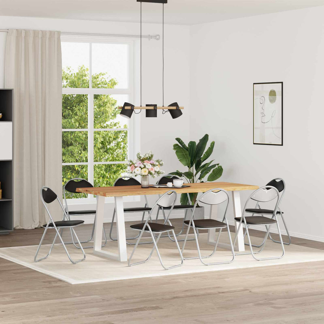 vidaXL Silla Plegable 8 uds. Cuero sintético Negro y Gris