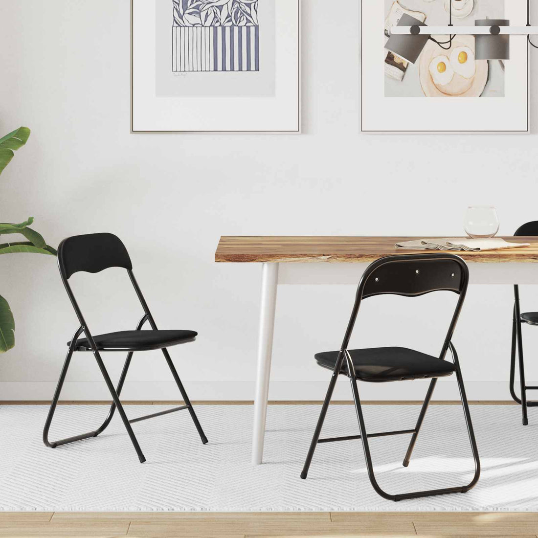 vidaXL Silla Plegable 2 uds. Terciopelo Negro 48 x 44 x 78 cm