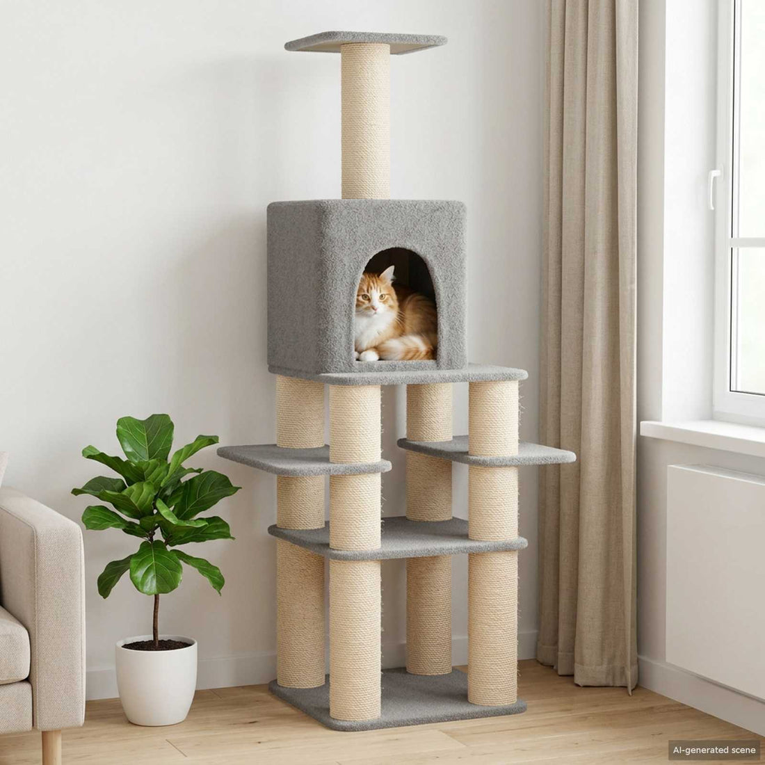 vidaXL Árbol para gatos con postes de sisal Gris Claro 180 cm