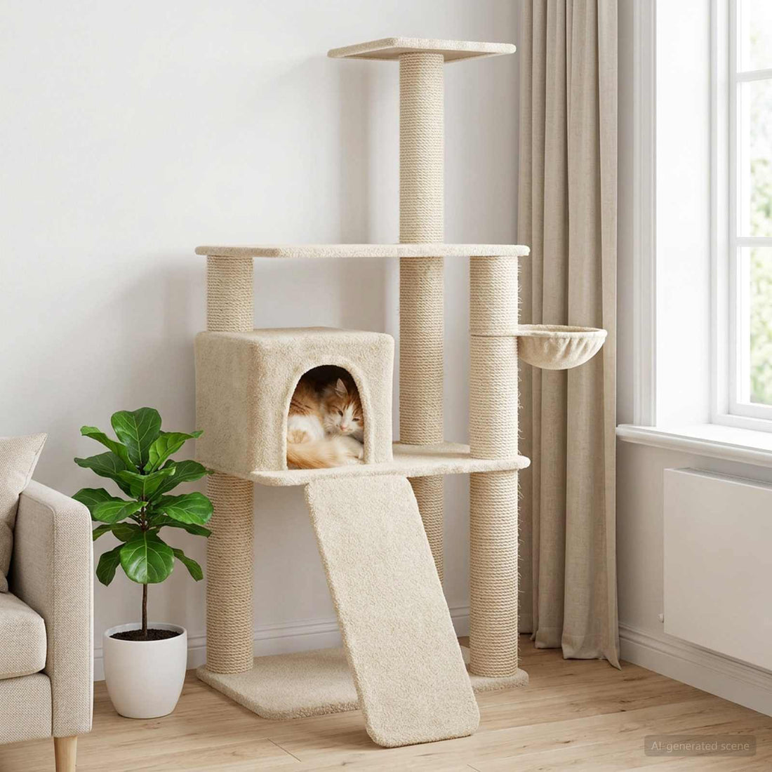 vidaXL Árbol para gatos con postes de sisal Crema 173 cm