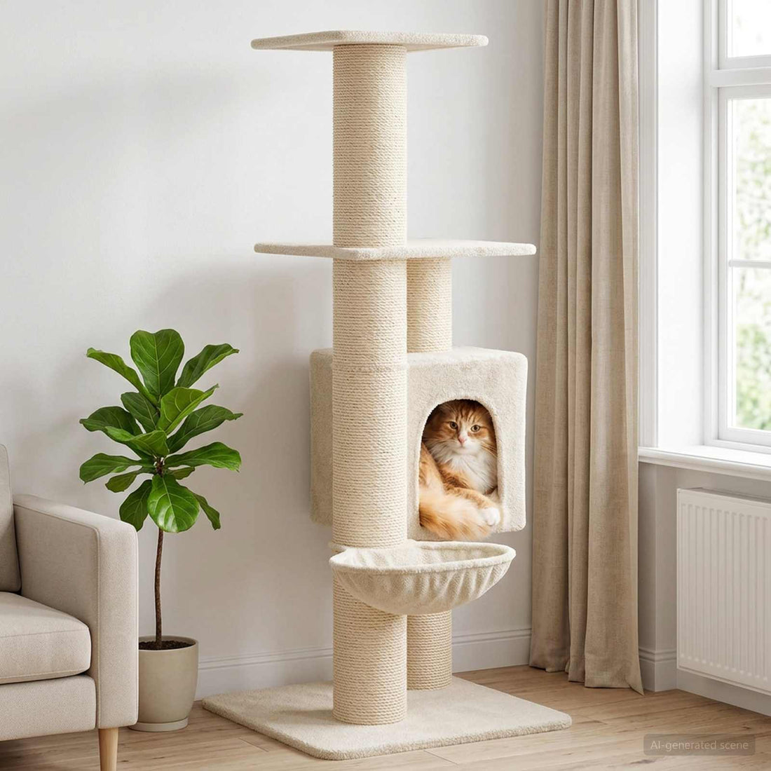 vidaXL Árbol para gatos con postes de sisal Crema 137 cm