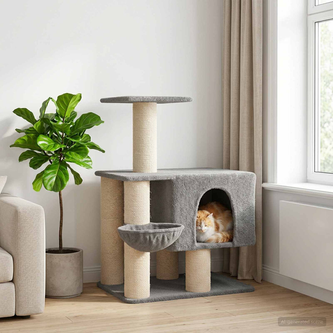 vidaXL Árbol para gatos con postes de sisal Gris Claro 96 cm