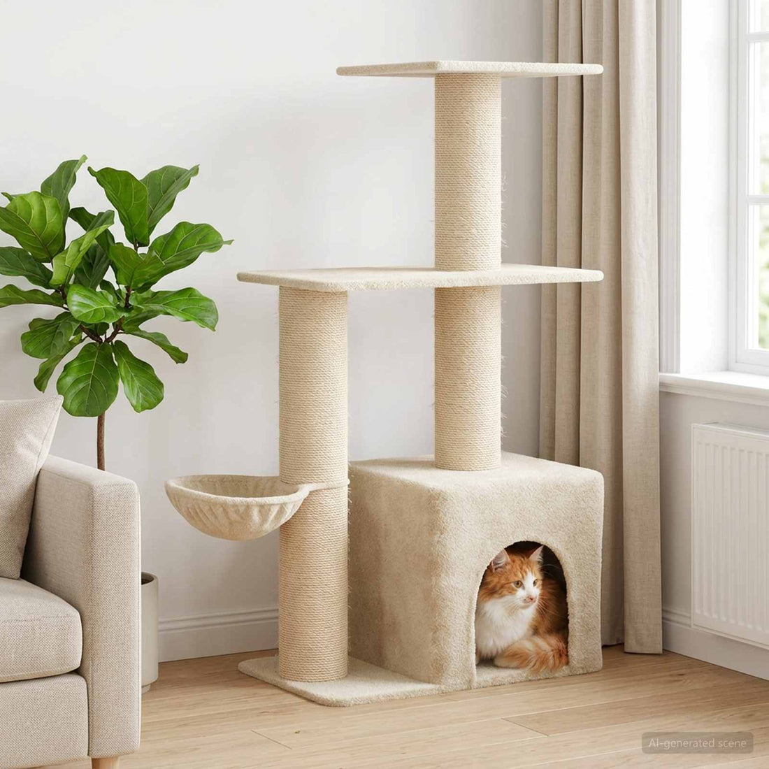 vidaXL Árbol para gatos con postes de sisal Crema 133 cm