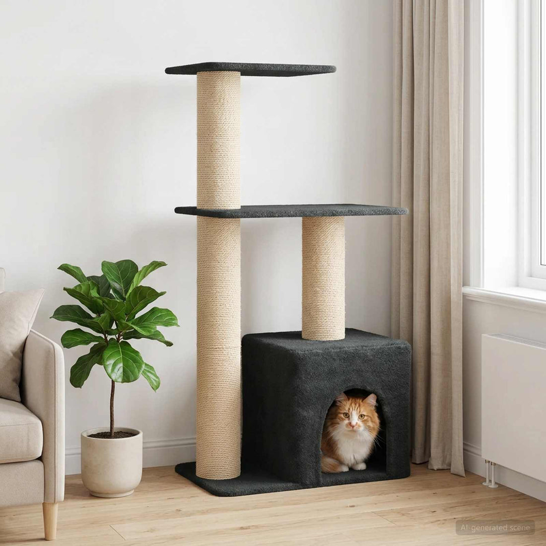 vidaXL Árbol para gatos con postes de sisal Gris oscuro 133 cm