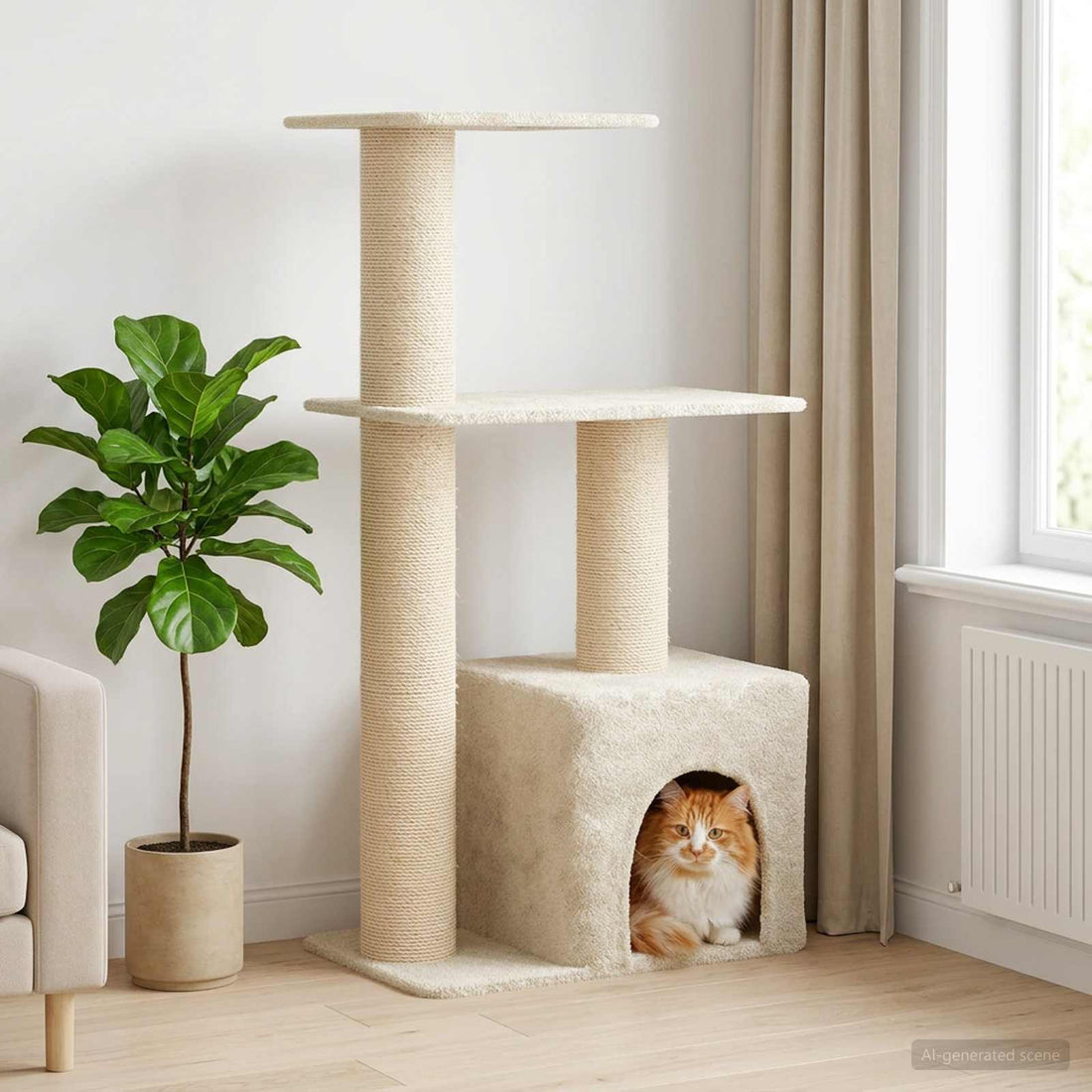 vidaXL Árbol para gatos con postes de sisal Crema 133 cm