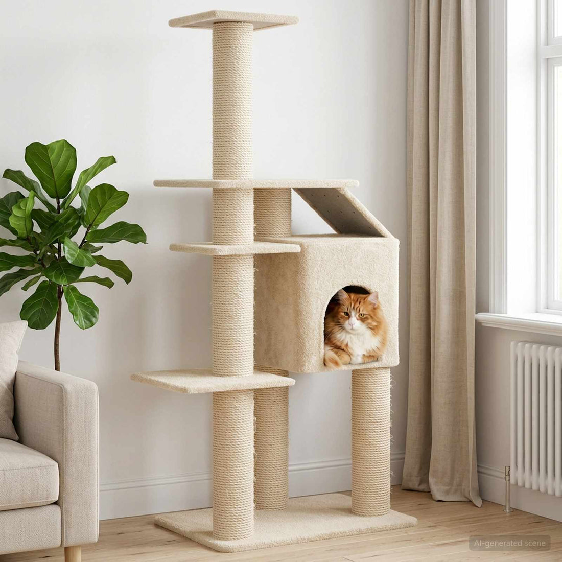 vidaXL Árbol para gatos con postes de sisal Crema 183 cm