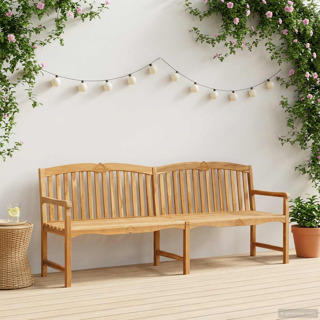 vidaXL Banco tallado a mano con diseño de concha 228 x 61 x 94,5 cm