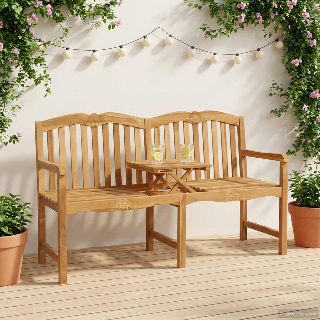 vidaXL Banco con motivo de concha tallado a mano 155 x 60 x 94 cm