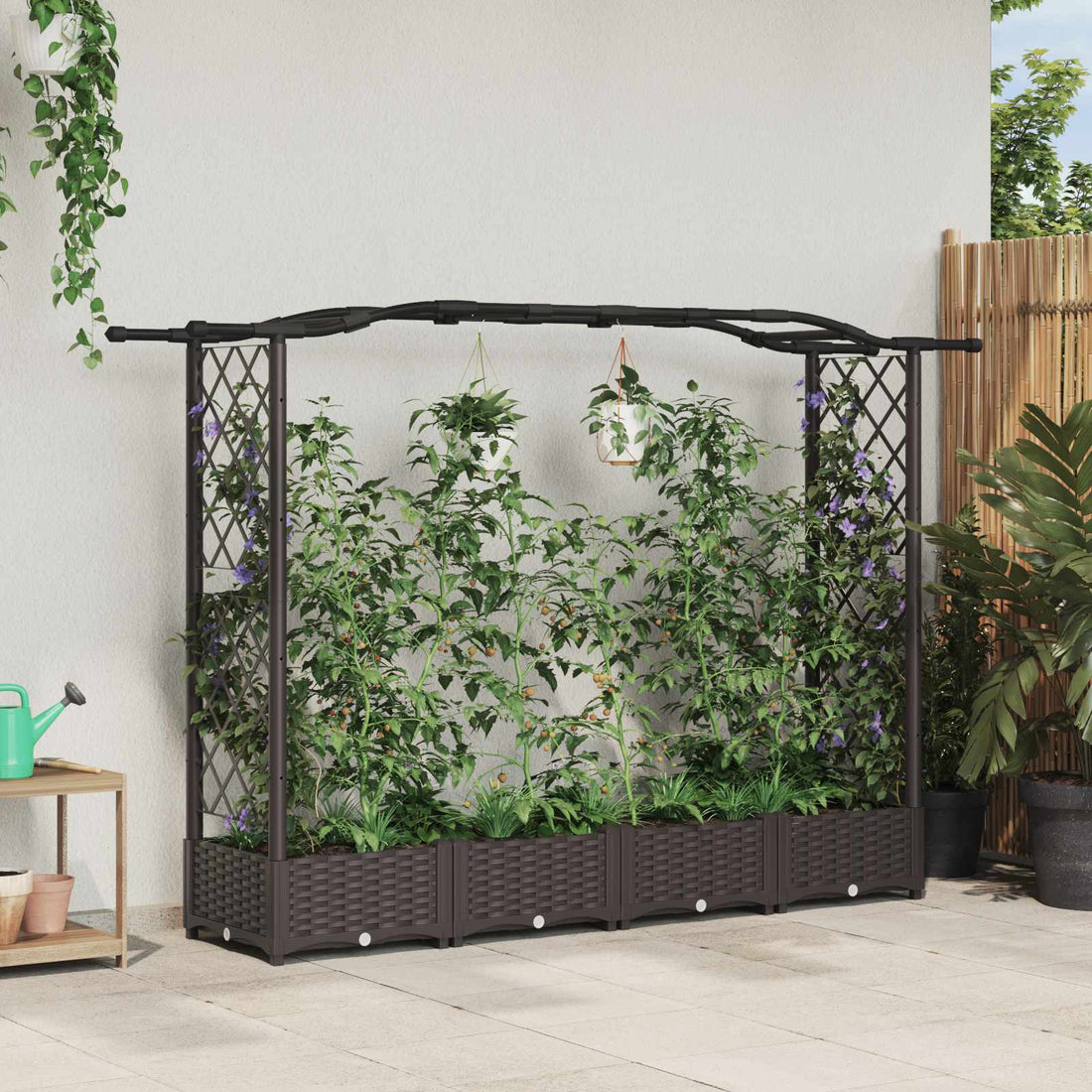 vidaXL Cama elevada con trellis y techo Marrón 207 x 40 x 123 cm PP