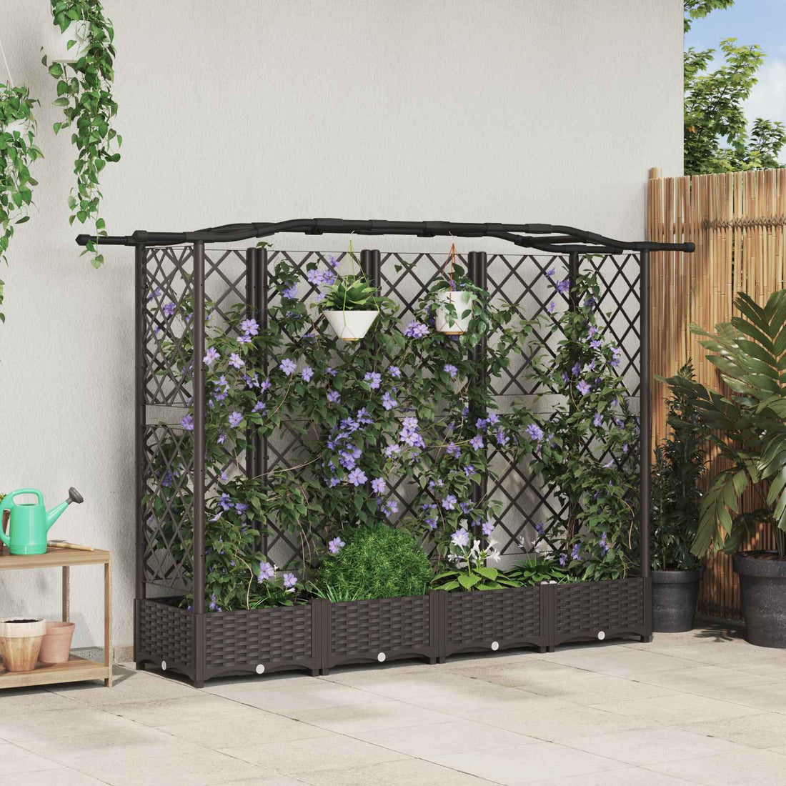 vidaXL Cama elevada con trellis y techo Marrón 203,5 x 40 x 123 cm PP
