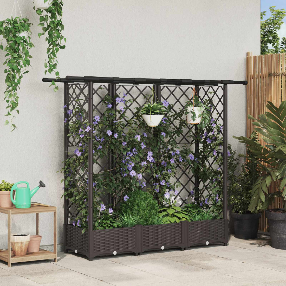 vidaXL Cama elevada con trellis y techo Marrón 164 x 40 x 121 cm PP