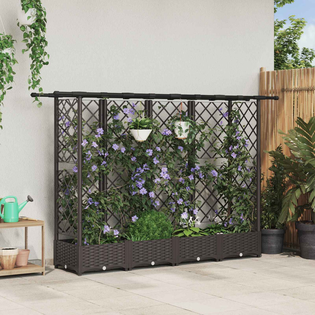 vidaXL Cama elevada con trellis y techo Marrón 202,5 x 40 x 121 cm PP