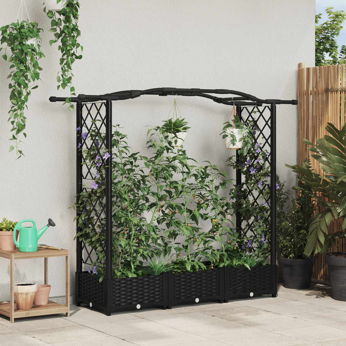 vidaXL Cama elevada con trellis y techo Negro 169 x 40 x 123 cm PP