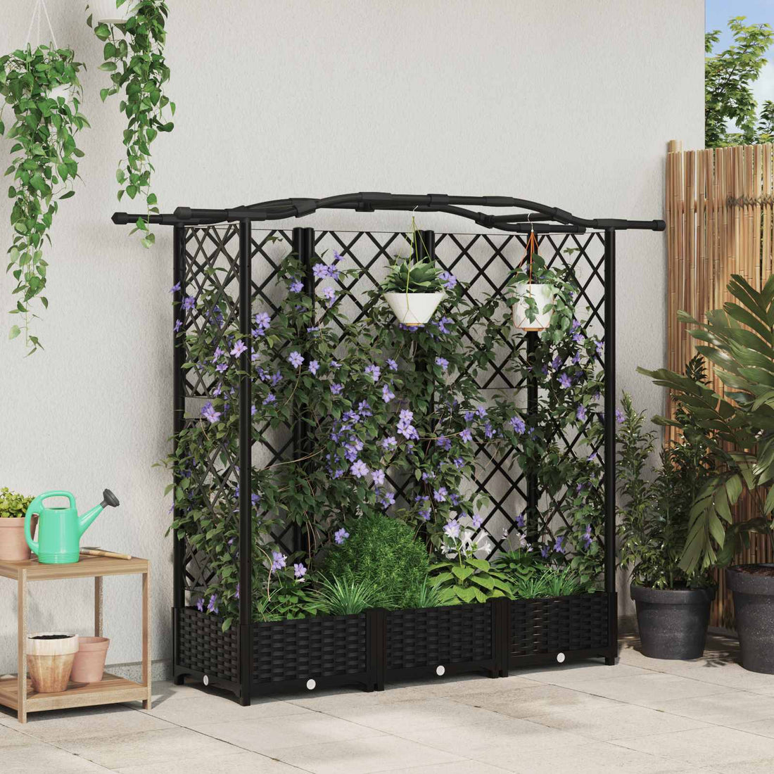 vidaXL Cama elevada con trellis y techo Negro 163 x 40 x 123 cm PP