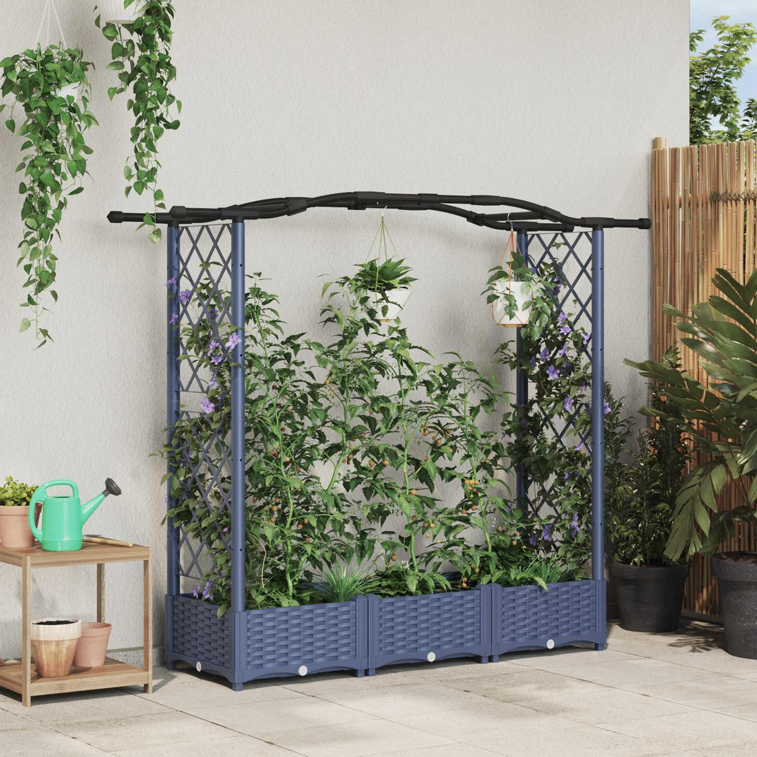 vidaXL Cama elevada con trellis y techo Gris 169 x 40 x 123 cm PP