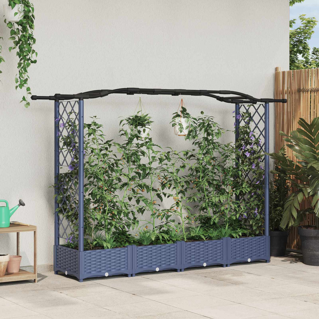 vidaXL Cama elevada con trellis y techo Gris 207 x 40 x 123 cm PP