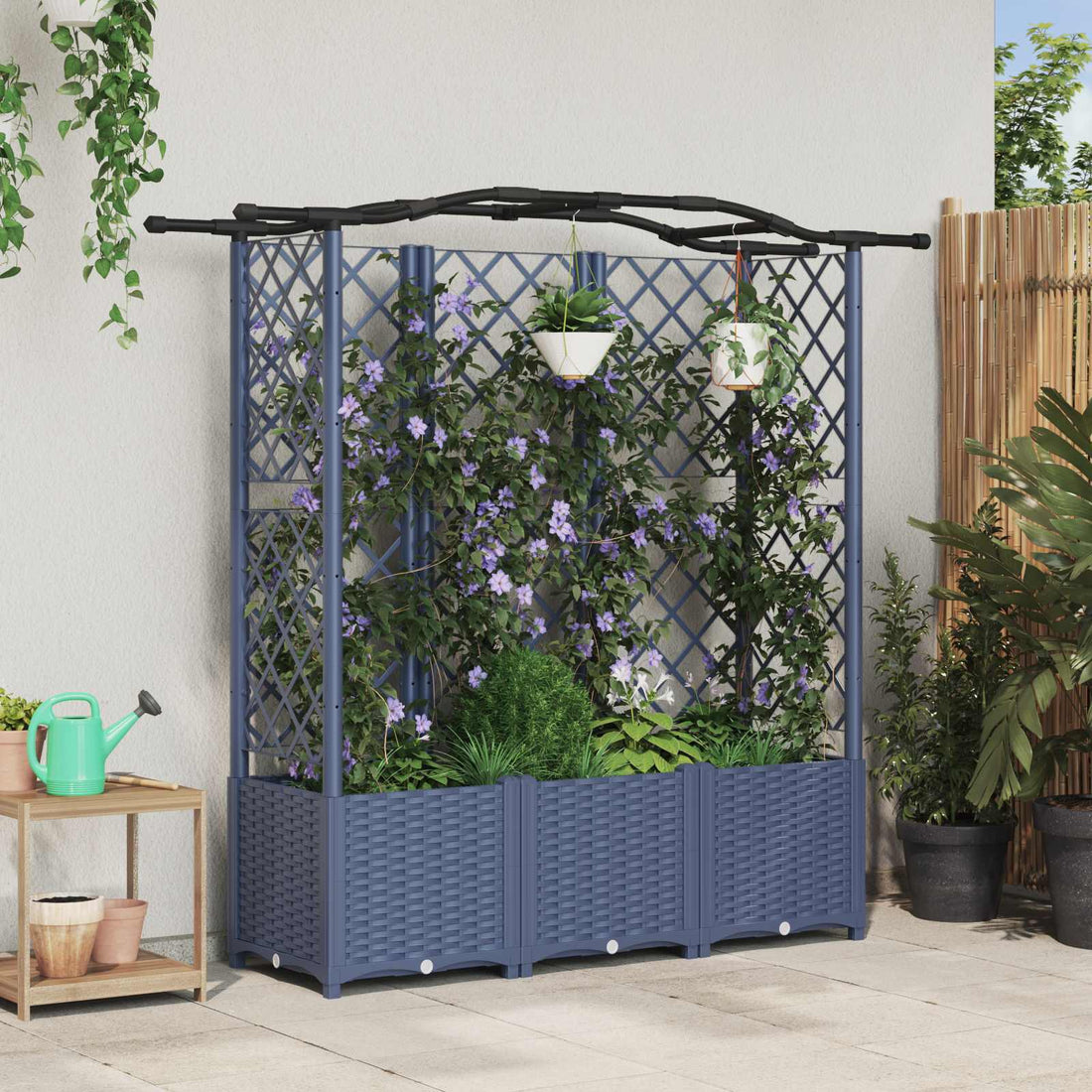 vidaXL Cama elevada con trellis y techo Gris 163 x 40 x 138 cm PP