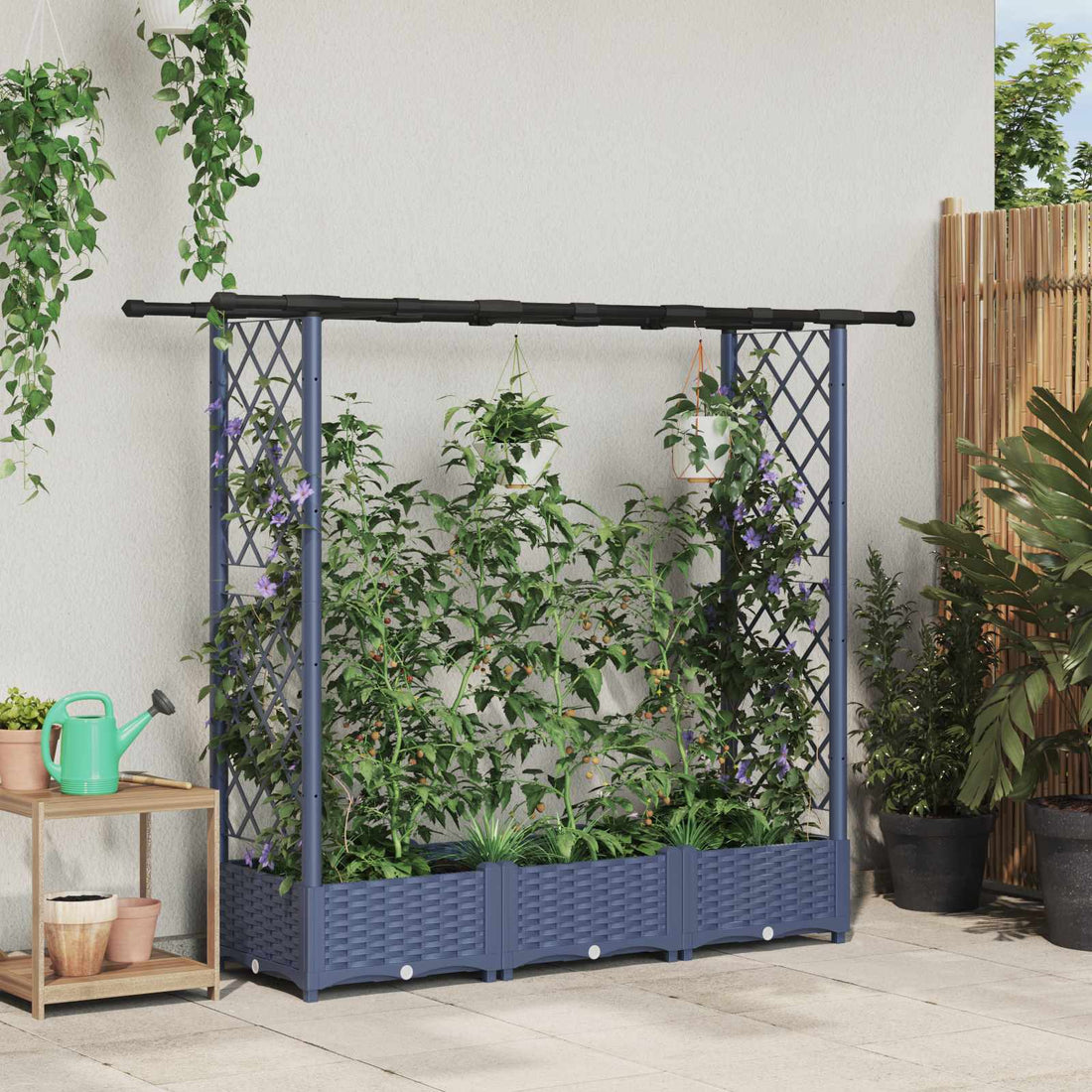 vidaXL Cama elevada con trellis y techo Gris 164 x 40 x 121 cm PP