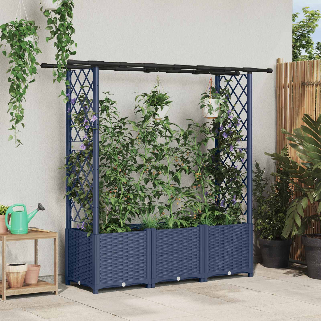 vidaXL Cama elevada con trellis y techo Gris 162,5 x 40 x 136 cm PP