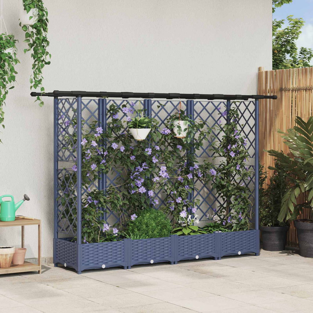 vidaXL Cama elevada con trellis y techo Gris 202,5 x 40 x 121 cm PP