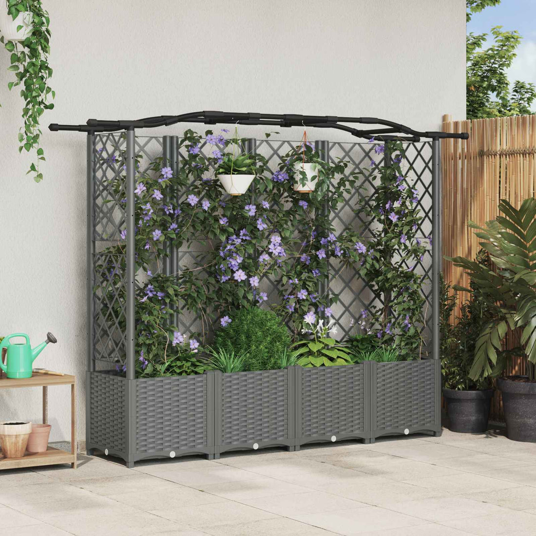 vidaXL Cama elevada con trellis y techo Gris Claro 204 x 40 x 138 cm