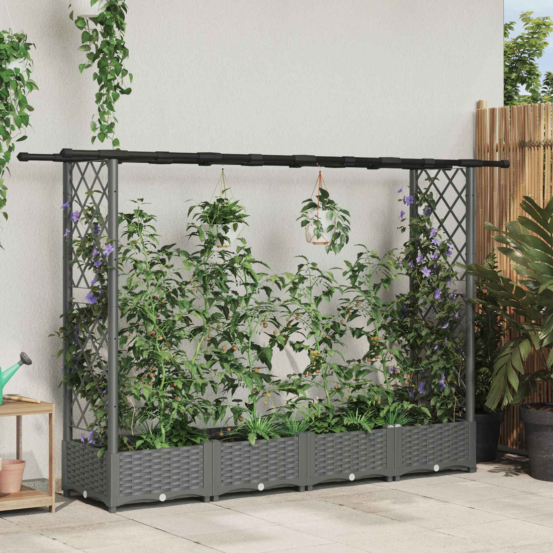 vidaXL Cama elevada con trellis y techo Gris Claro 203 x 40 x 121 cm