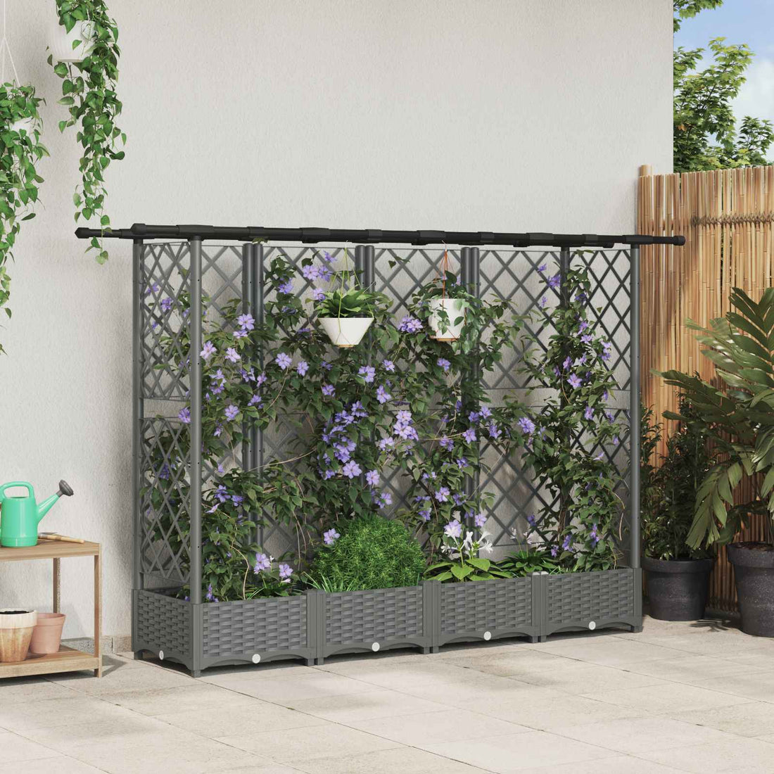 vidaXL Cama elevada con trellis y techo Gris Claro 202,5 x 40 x 121 cm