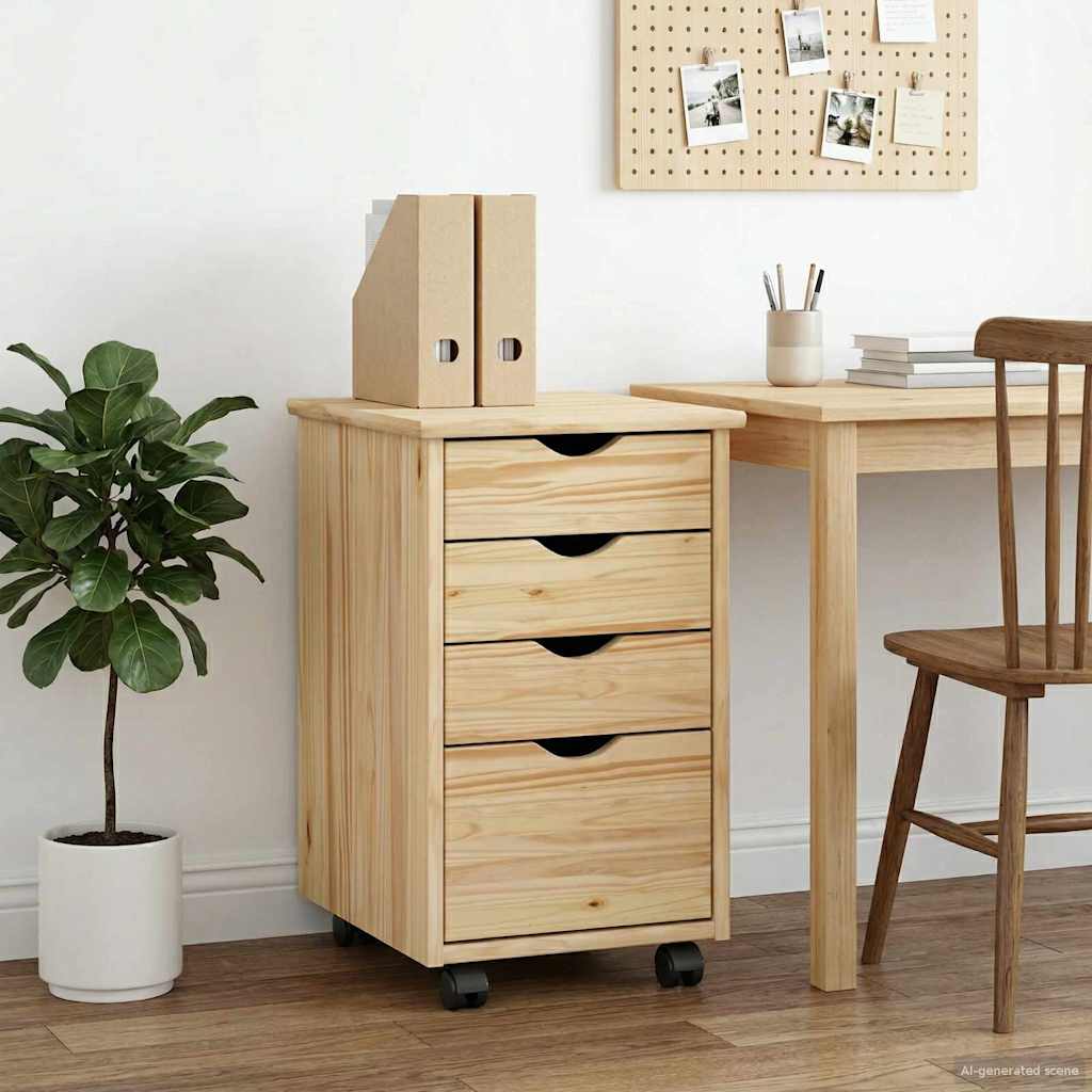 vidaXL Gabinete rodante con rueda Marrón 34 x 39 x 56 cm Pino macizo