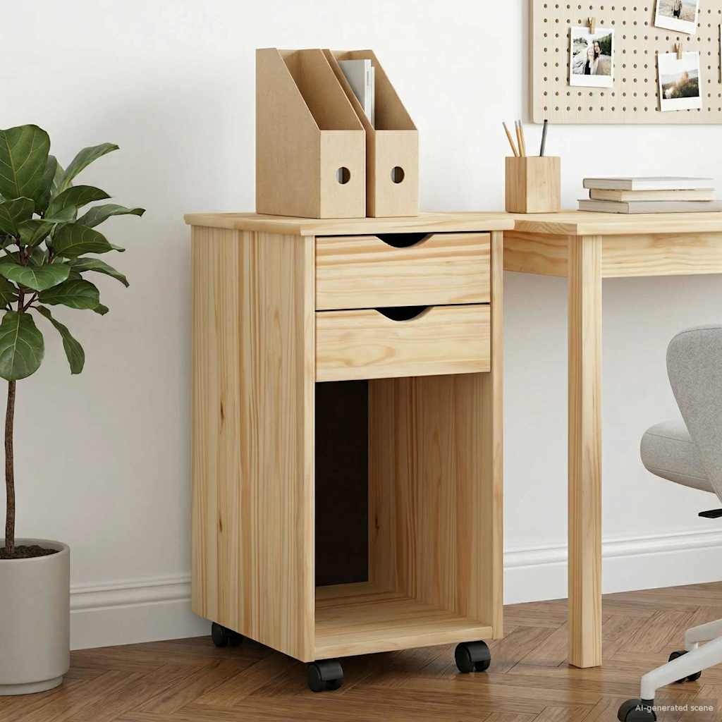 vidaXL Gabinete rodante 34 x 39 x 65,5 cm Pino macizo Marrón