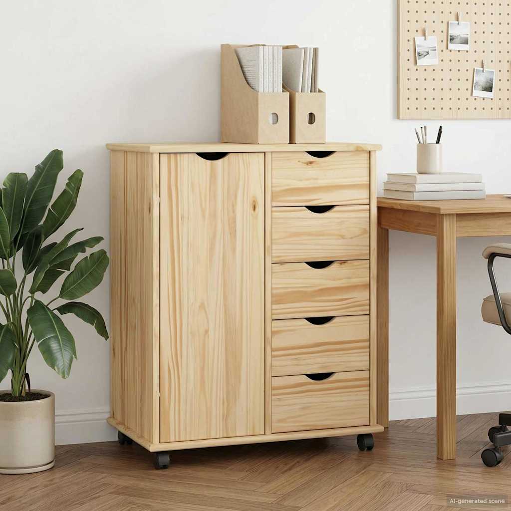 vidaXL Gabinete rodante 63,5 x 39 x 79 cm Madera de Pino Macizo Marrón