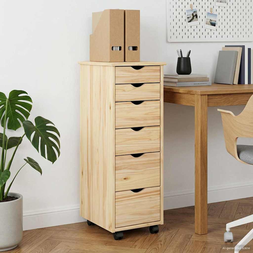 vidaXL Gabinete rodante 34 x 39 x 93,5 cm Madera de Pino Macizo Marrón