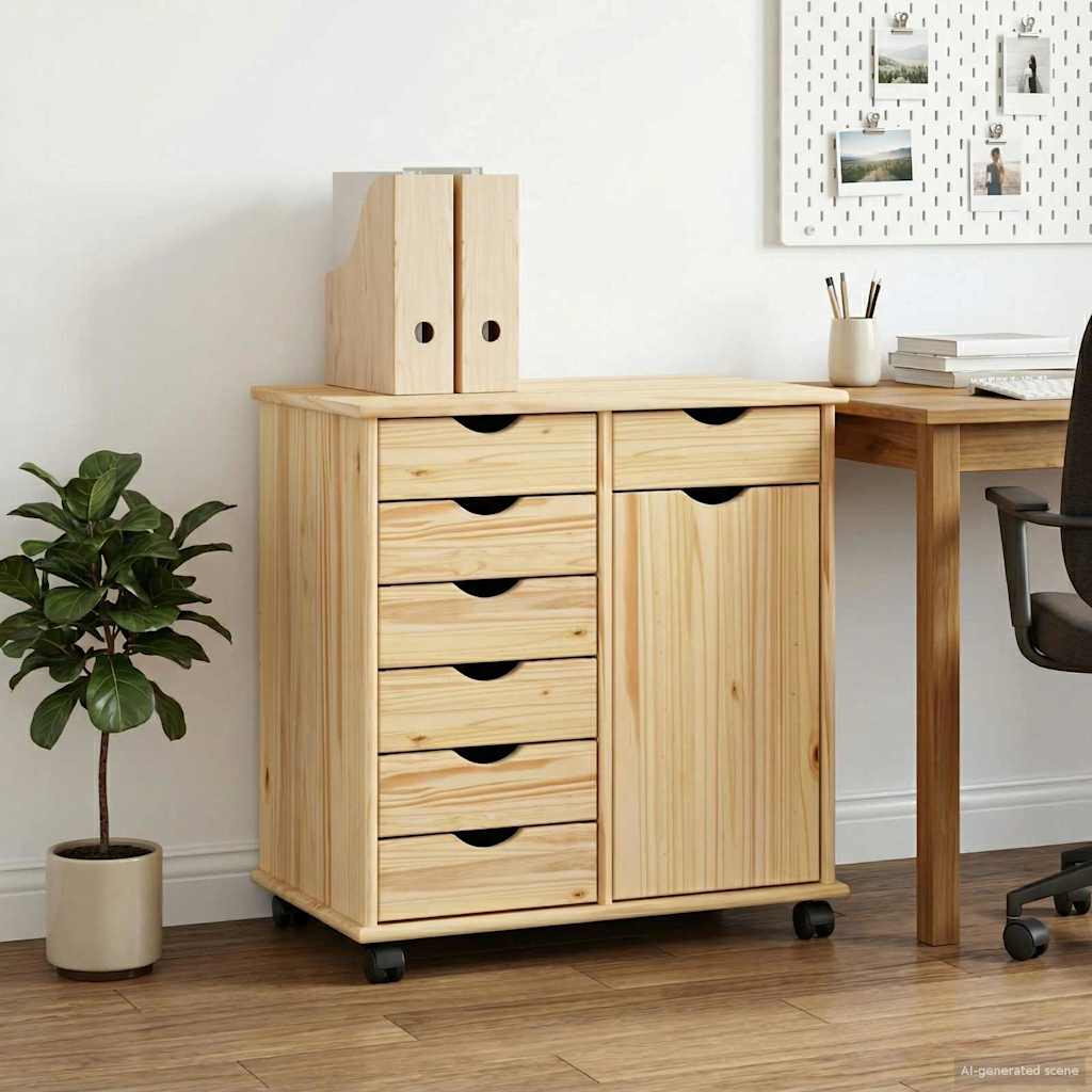 vidaXL Gabinete rodante 63,5 x 39 x 65,5 cm Madera de Pino Macizo