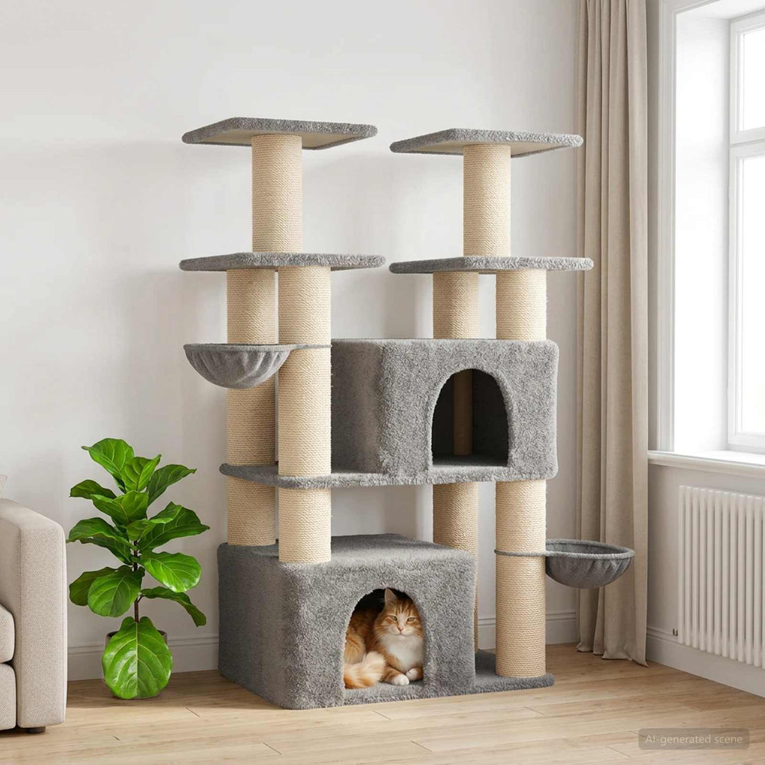 vidaXL Árbol para gatos con postes de sisal Gris Claro 147 cm 2 uds.